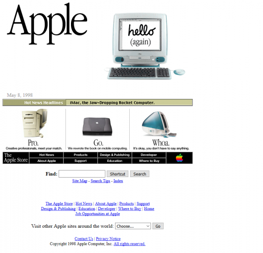 Apple's home page in 1998